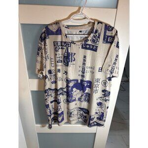 Anime-Inspired Beige & Blue Graphic XXL Tee                                41-81
